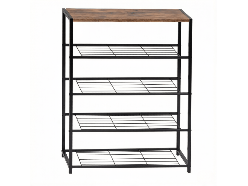  Meuble à chaussures 63x30x83 cm ouvert mdf métal noir marron rustique  - Conforama A
