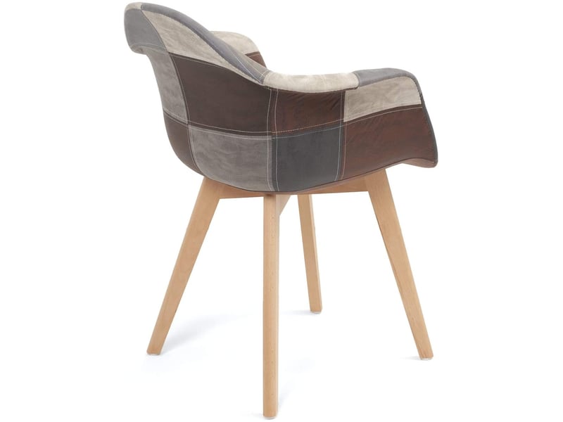  Lot de 2 chaises scandinaves neda avec accoudoirs en tissu patchwork gris bleu et pieds en bois clair 458-NEDA - Conforama D
