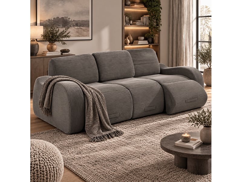  Canapé modulable convertible 3 places en velours côtelé gris  - Conforama B