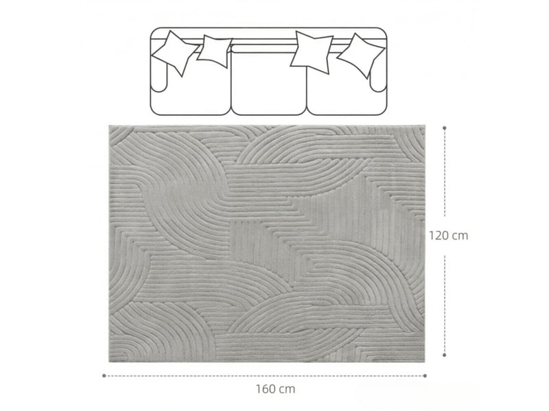  Tapis de salon gris 160 x 120 cm en polyester, motif géométrique en relief doux et antidérapant moderne  - Conforama C