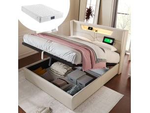 Lit coffre 160x200 cm <strong>MAISENTIEL</strong>  <strong></strong> coloris beige