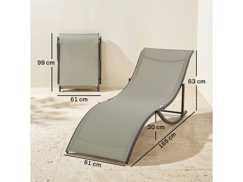  Ensemble de 2 chaises longues pliantes de jardin, en aluminium et textilène, 61 x 165 x 63 cm  - Conforama D