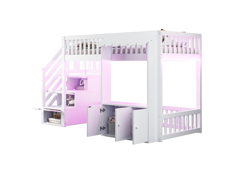  Lit mezzanine 90x200 cm avec escalier de rangement et éclairage led  - Conforama A