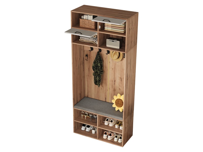  Portemanteau avec banc et rangement 80 x 185 cm en panneau de particules  - Conforama E