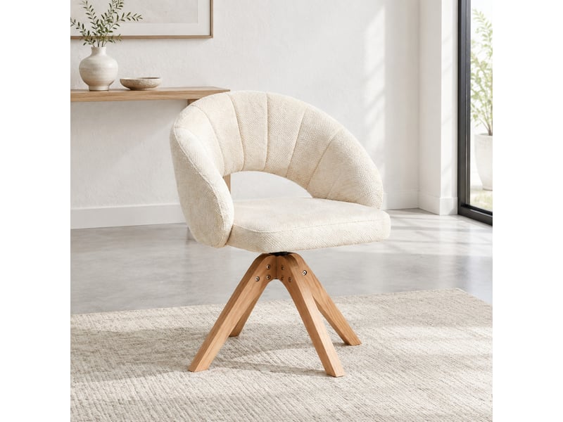  Lot de 2 chaises de salle à manger pivotantes en tissu blanc et bois  - Conforama D