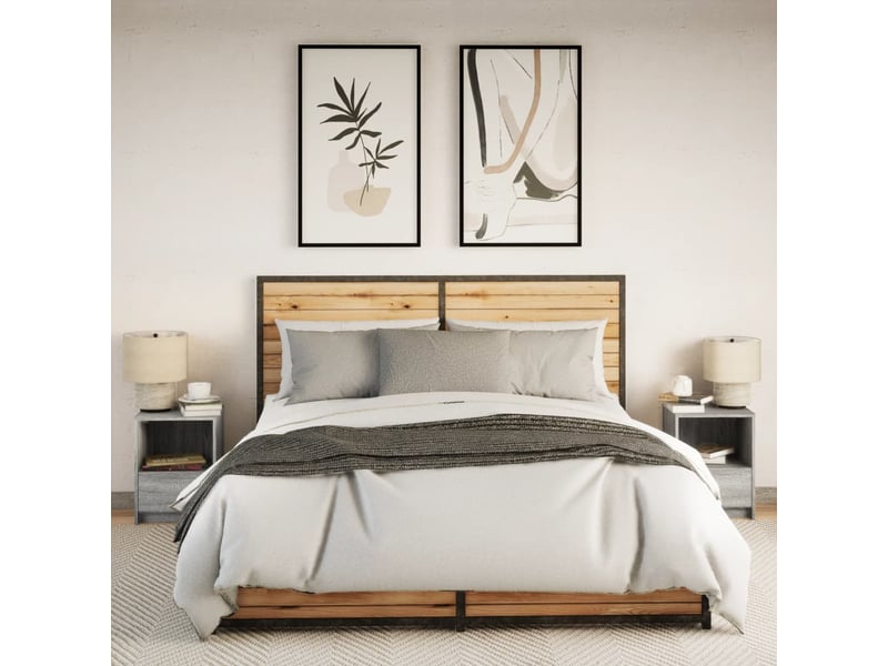 Lot de 2 tables de chevet - cabinet de chevet - table de nuit et lumières led sonoma gris - Conforama C