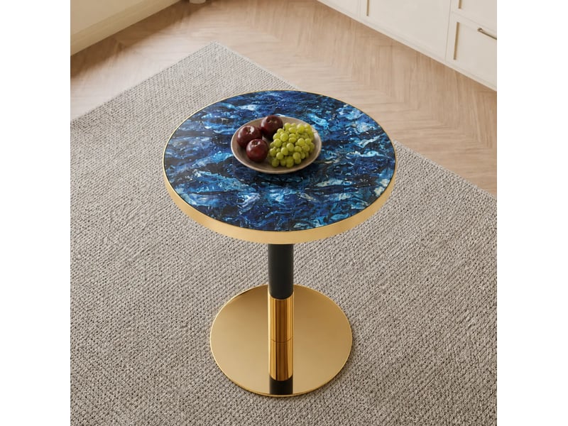 Guéridon rond moderne bleu effet marbre – mdf et métal dorénoir – ø 60 x h 73,7 cm  - Conforama C