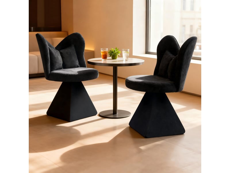  Chaise pivotante 45x46x76,2 cm 360° sans accoudoirs base triangulaire assise confort et doux chenille noir  - Conforama E