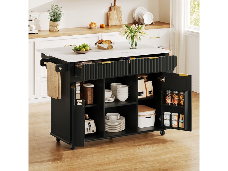  Desserte de cuisine,143x45x89,5 cm,avec plan rabattable,mdf,noir et naturel  - Conforama B