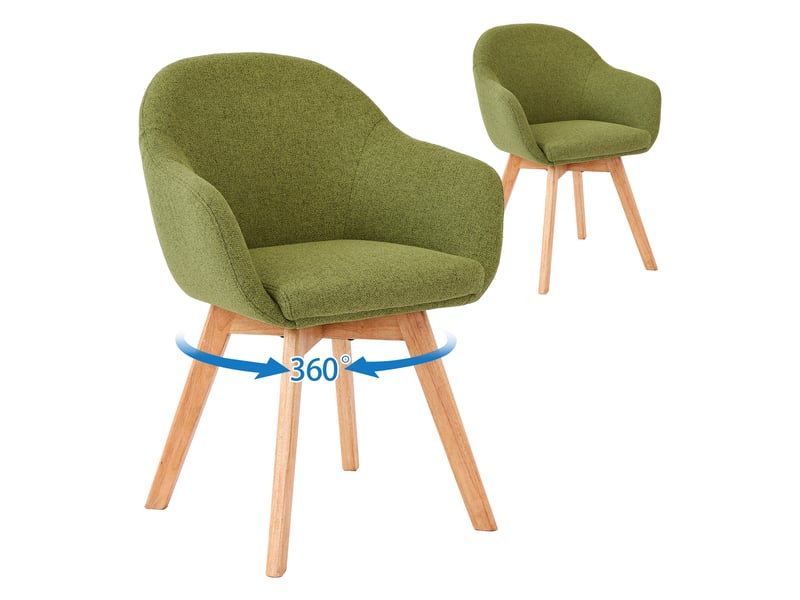 Lot de 2 chaises de salle à manger pivotantes à 360° – fauteuils design cocon, tissu effet lin respirant, pieds en bois massif - vert mousse  - Conforama A