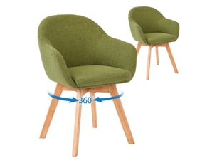 Lot de 2 chaises de salle à manger pivotantes à 360° – fauteuils design cocon, tissu effet lin respirant, pieds en bois massif - vert mousse