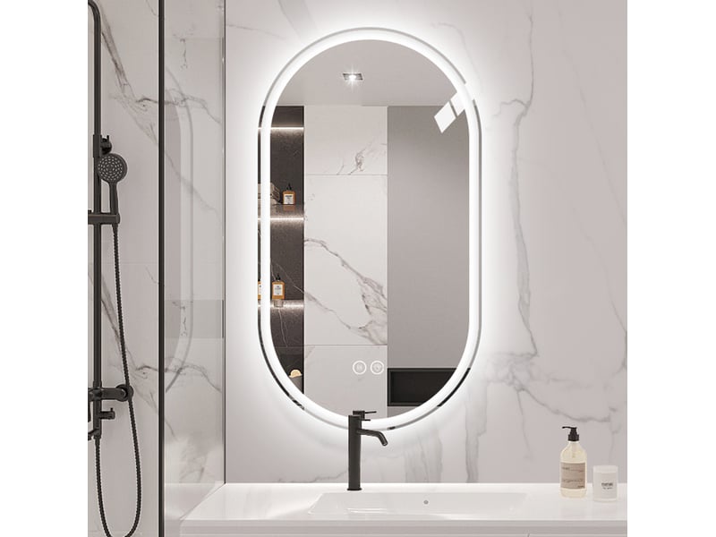  Miroir mural de salle de bains 60x90 cm antibuée tactile métal argenté  - Conforama C
