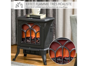 Cheminée électrique sur pied 7501500 w, fausse cheminée décorative avec effet flamme led, zone de couverture 15-20 m², protection contre la surchauffe, noir