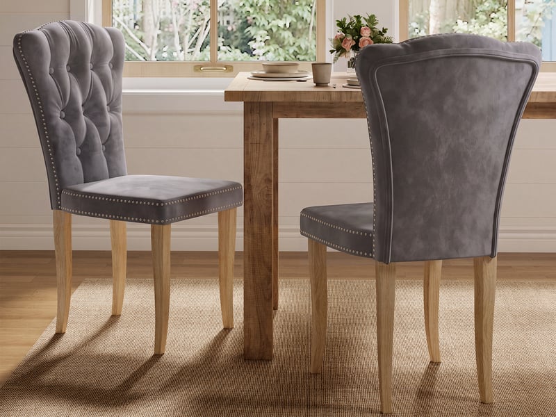  Lot de 2 chaises salle à manger, assise rembourrée en velours avec pieds en bois massif, ergonomie, pour cuisine, salle à manger, salon, chambre à coucher, gris foncé  - Conforama B