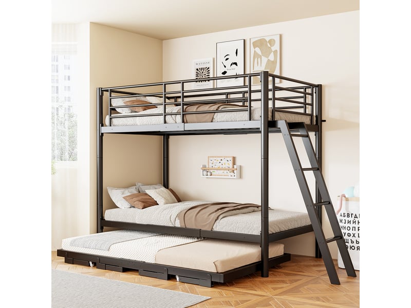 Lit gigogne 90x200 cm extensible en 180x200 cm, cadre en métal et bois noir, gain de place, sans matelas OMNIGLINT TRADING LTD - Conforama D