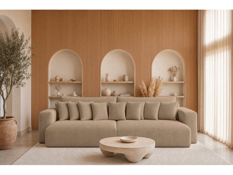  Suzie - canapé droit convertible petit velours côtelé 4 places café  - Conforama D