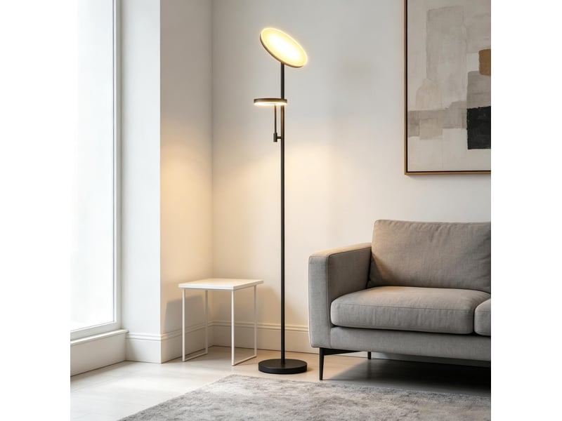  Lampadaire led 42w ø25 x 175 cm noir en métal et pc, variateur 2700k-6500k, télécommande et commande tactile  - Conforama C