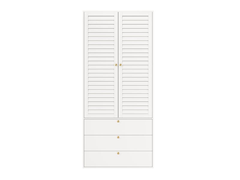  Armoire de chambre 90 x 50 x 200 cm avec 2 portes à persiennes, 3 tiroirs et tringle, armoire haute, blanc  - Conforama A