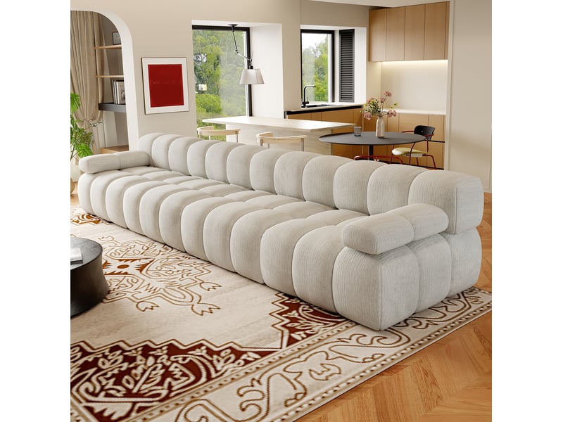  Canapé compressé 4 places 400 × 100 × 68 cm en chenille blanche  - Conforama B