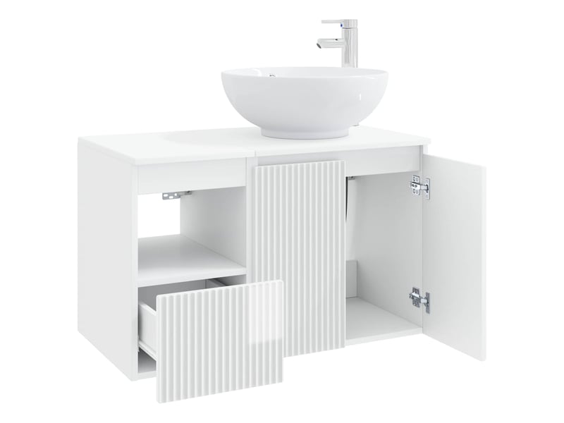  Ensemble de mobilier de salle de bain 2 pc blanc brillant cf64005  - Conforama D