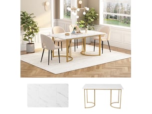 Table à manger moderne 140x80cm - plateau marbre blanc mdf- pieds métal adjustables - pour 6 personnes - idéale salonsalle à manger