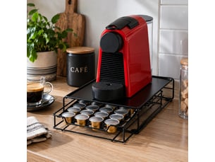 Tiroir rangement porte-capsules de café 32 emplacements en métal noir mat,plateau support pour machine à café - longueur 21 x profondeur 31 x hauteur 7,5 cm