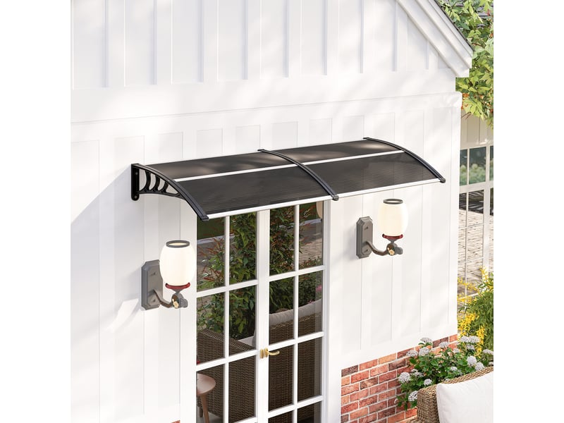 Store extérieur de protection solaire et imperméable 196 x 75 x 23 cm avec revêtement en polycarbonate pour portes et fenêtres, noir  - Conforama C