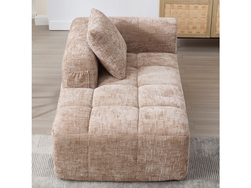  Canapé droit 158x90x60cm, chenille+mousse, agréable canapé chaise longue avec coussin, poches latérales, kaki  - Conforama D