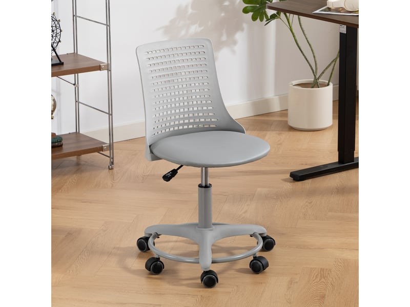 Fauteuil de bureau sans accoudoirs pivotant dossier ajouré hauteur réglable gris  - Conforama D