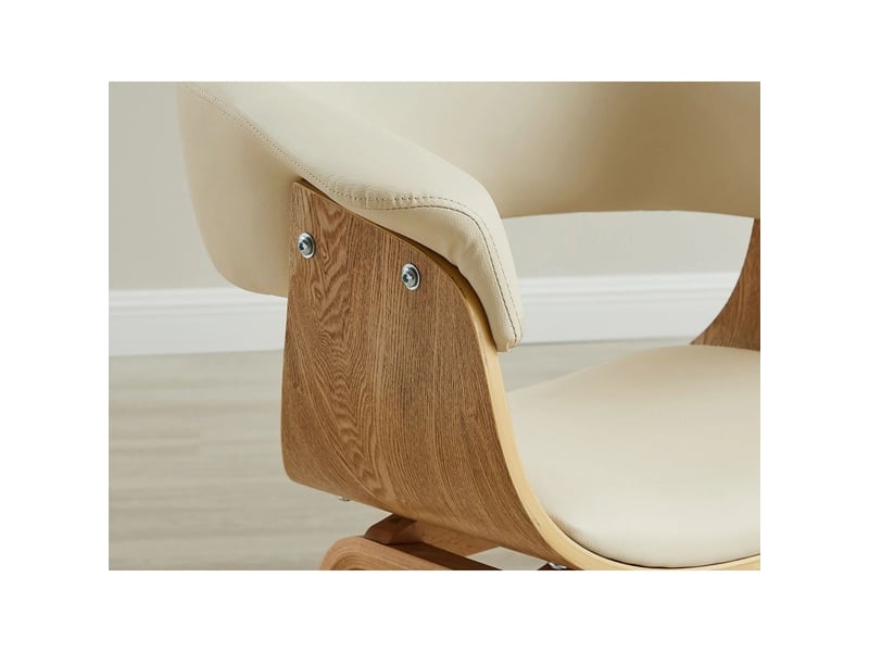  Chaise contemporaine nera en cuir artificiel beige crème et structure effet chêne clair avec accoudoirs  - Conforama E
