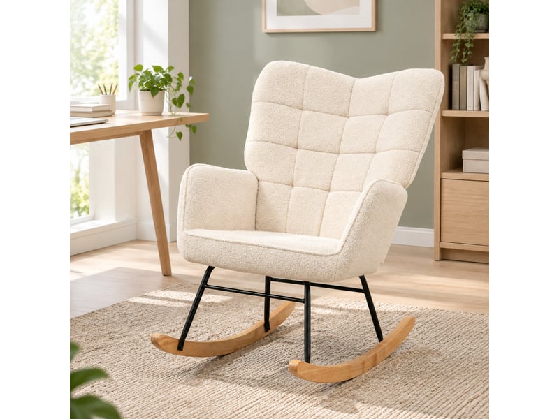  Fauteuil à bascule en tissu bouclette beige 71x98x101 cm  - Conforama D