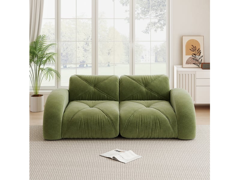  Canapé modulable 2 places sans cadre en chenille vert 204x95x76 cm  - Conforama E