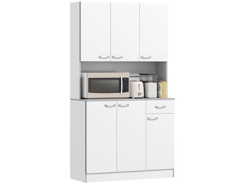  Buffet de cuisine moderne avec tiroirs et placards, en bois, 101 x 39 x 180 cm, blanc et gris  - Conforama A