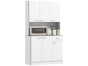 Buffet de cuisine moderne avec tiroirs et placards, en bois, 101 x 39 x 180 cm, blanc et gris