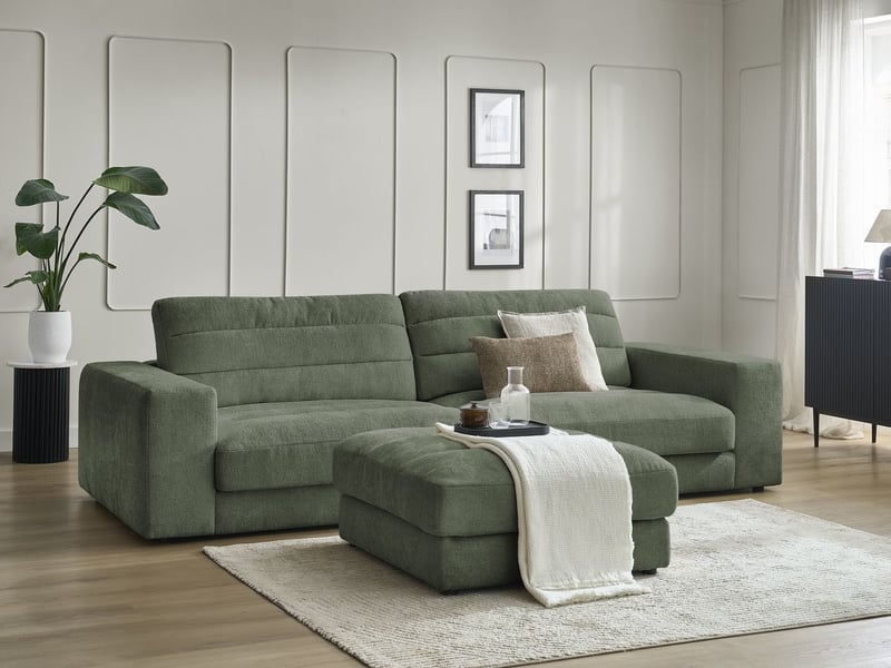 Bobochic canapé droit fixe 3 places sierra tissu texturé avec pouf vert foncé SIERRA - Conforama B