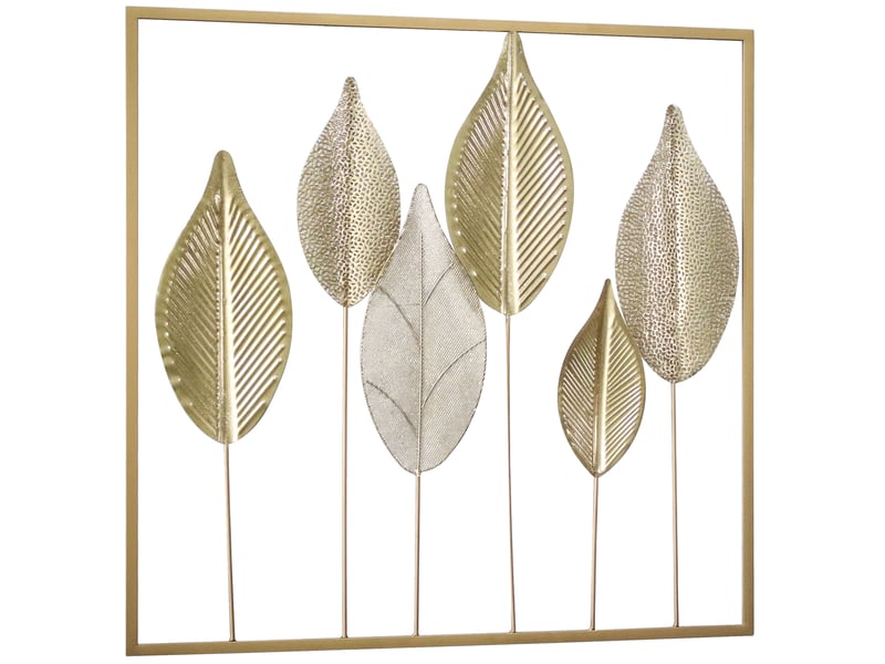  Décoration murale en métal moderne, sculpture murale en métal en forme de feuille, doré, 70 x 70 cm  - Conforama B