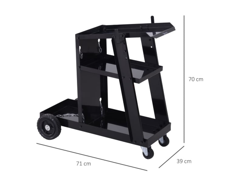 Chariot de soudage noir avec 3 étagères et chaîne de sécurité, support pour bouteille de gaz 71x39x70 cm, mobile pour atelier - Conforama E