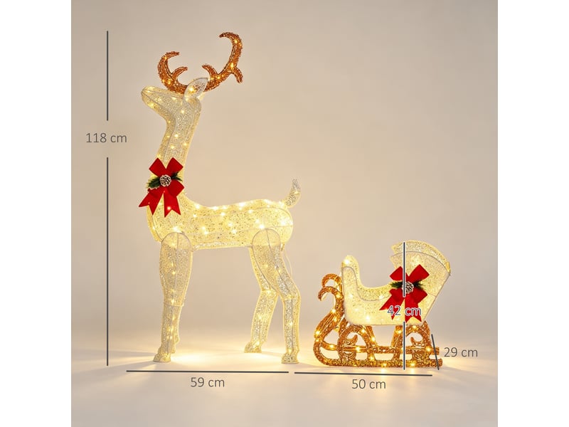 Renne de noël illuminé avec traîneau, 118 cm, blanc et rouge  - Conforama E