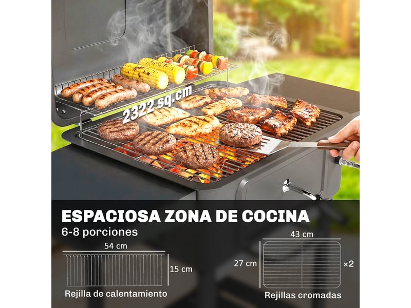 Barbecue à charbon avec couvercle et thermomètre, grande surface de cuisson  - Conforama R