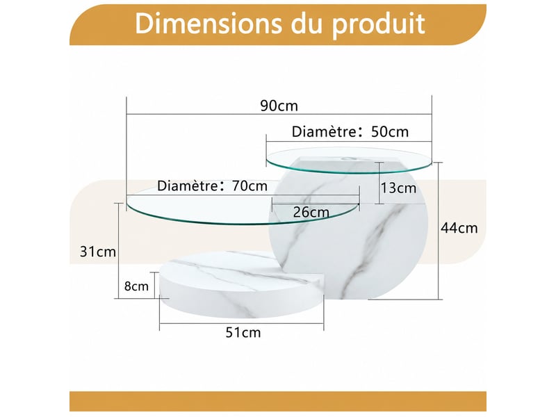  Table basse design moderne blanche en mdf et verre de sécurité – 90 x 70 x 44 cm  - Conforama D