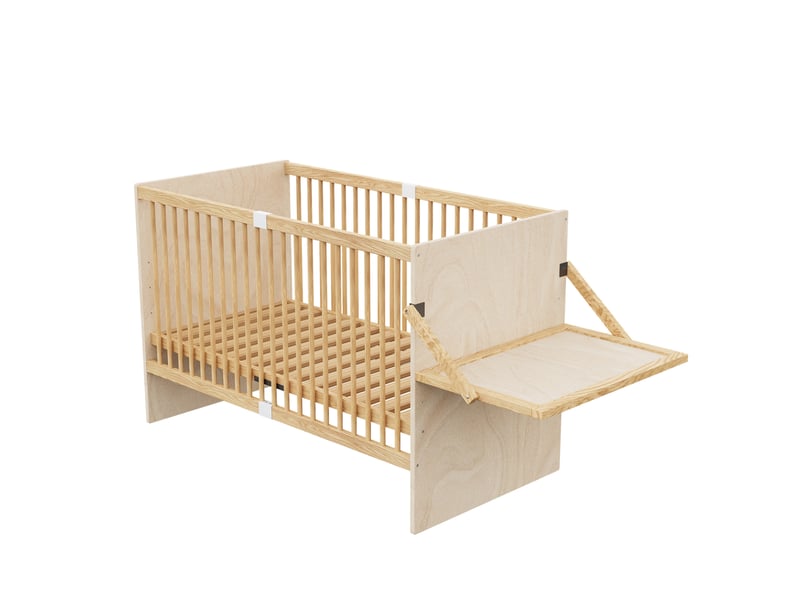  Lit bébé 70x140 cm avec table à langer pliable en bois de pin, naturel  - Conforama E