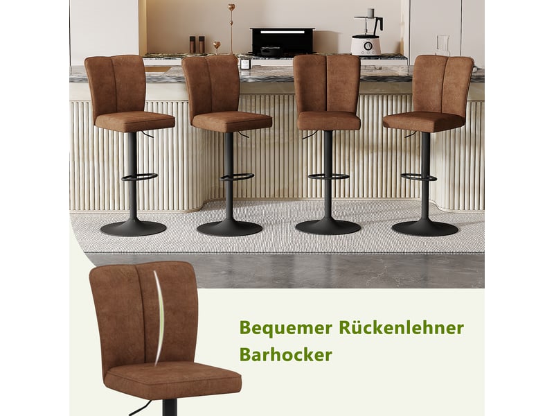  Lot de 2 tabourets de bar réglables,44,5x39,5 cm,pivotants,tissu et métal noir,marron  - Conforama D