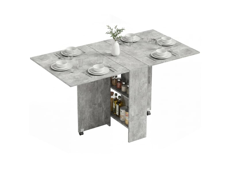  Table pliante en bois à roulettes pour 4 à 6 personnes, 75 x 140 x 74 cm, grise  - Conforama B