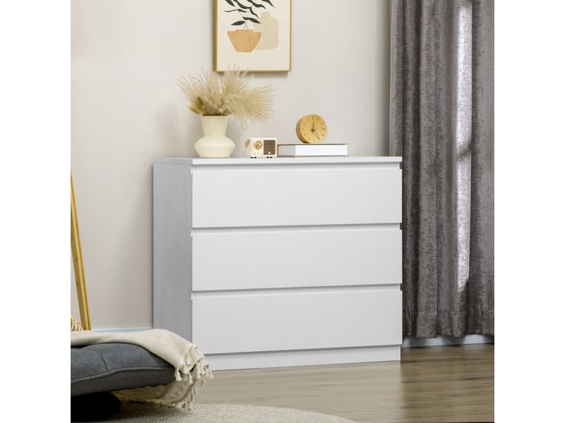  Commode 3 tiroirs, meuble de rangement épuré pour chambre, 80l x 39p x 73h cm, intérieur  - Conforama D