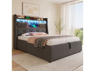 Lit avec rangement 90x200 cm <strong>MODENVIE</strong>  <strong></strong> coloris gris