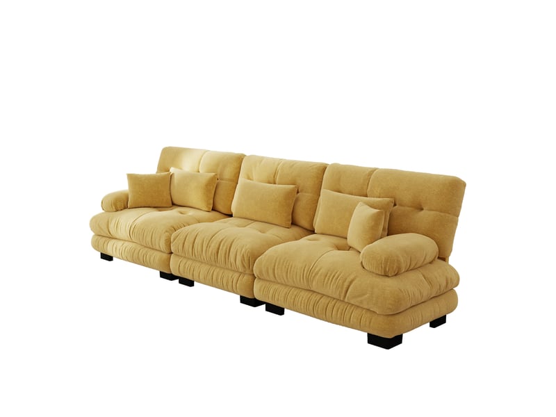  Canapé d'angle, canapé convertible, 3 places, jaune, en chenille, assise profonde  - Conforama D