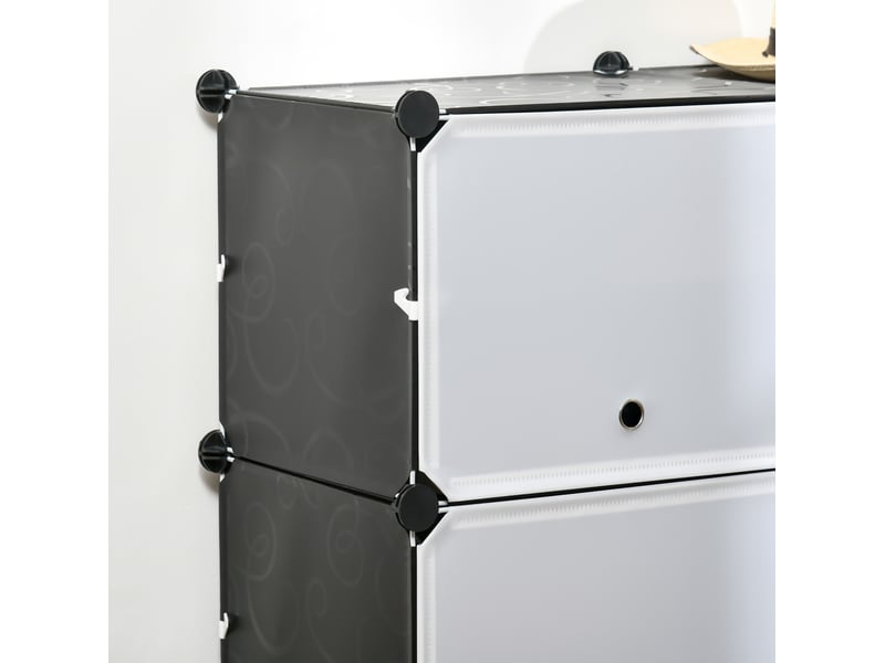  Meuble à chaussures 125 x 32 x 125 cm noir et blanc, plastique et acier, 12 cubes modulables avec portes  - Conforama E