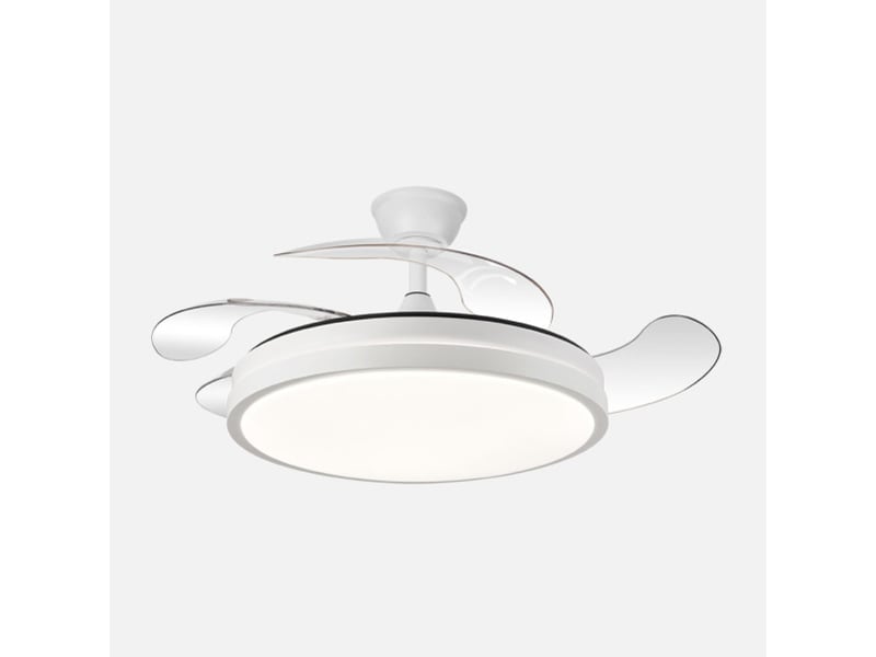  Fabrilamp escorpion plafonnier ventilateur led 59 w, 6980 lm, moteur dc, 4 pales rétractables, ø 107 cm, blanc 214591301 - Conforama C