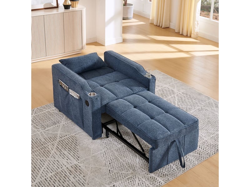  Canapé fonction 3-en-1 ports usb et type-c porte-gobelet en acier inoxydable fonction lit dossier réglable sur 3 niveaux poches latérales adapté aux petits espaces  - Conforama B