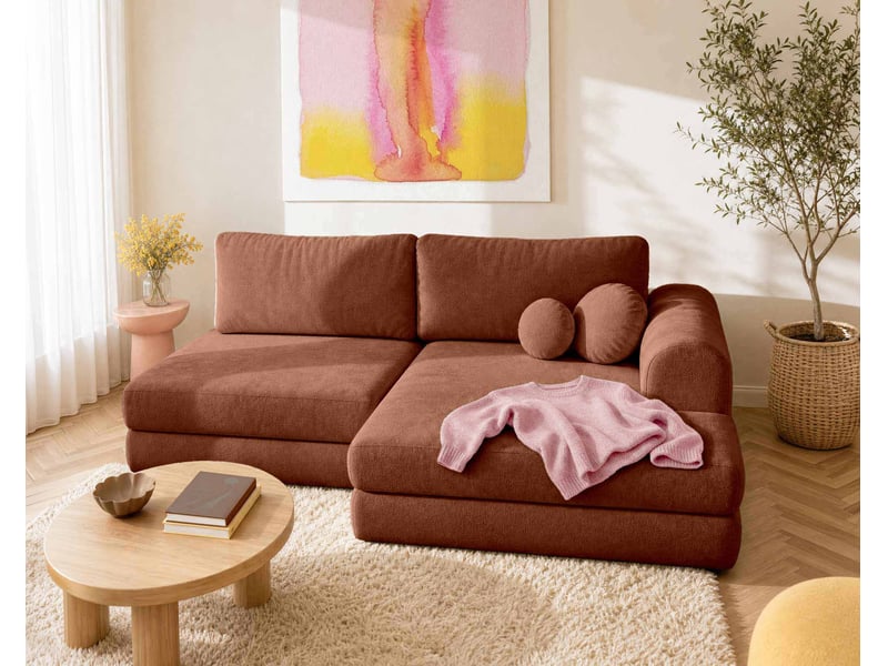  April - canapé d'angle droit 4 places convertible avec coffre en velours texturé - best mobilier - terracotta APRIL - Conforama B